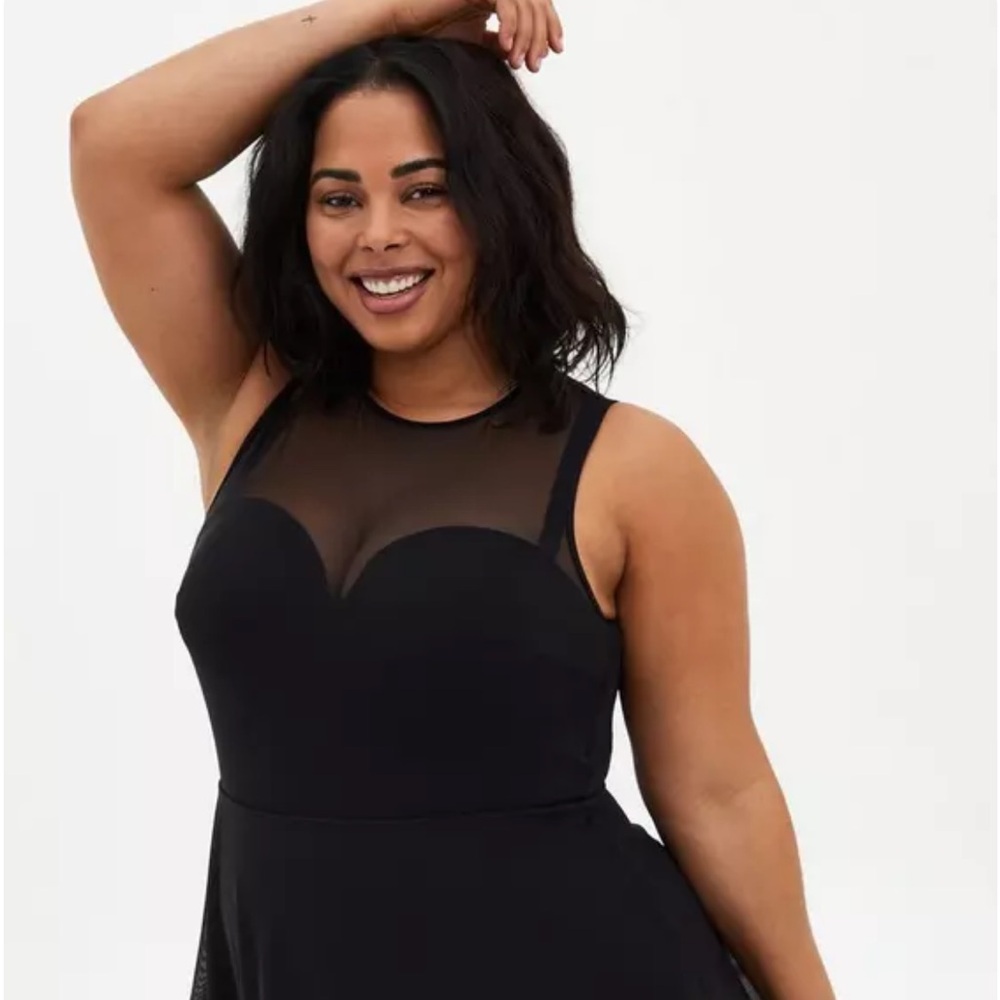 Torrid Black Sheer Mesh Swim Dress